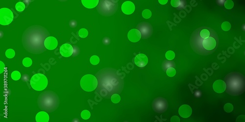 Light Green vector backdrop with circles, stars.