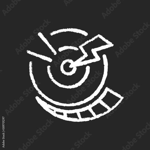 Progressive pain chalk white icon on black background. Digestive system. Abdominal inflammation. Stomach cramps. Sharp, intermittent contractions. Stomachache. Isolated vector chalkboard illustration