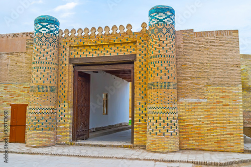 The decorated gate of Nurullah-Bai fortress, Khiva, Uzbekistan photo