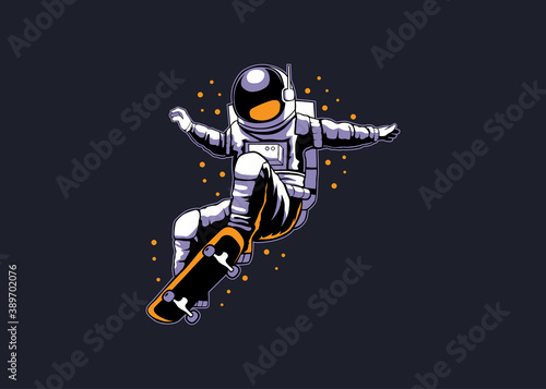 Fototapeta Naklejka Na Ścianę i Meble -  Astronaut Vector Template. Illustration of Astronaut Skateboarding in Space.