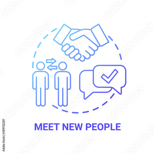 Meet new people concept icon. Boosting creative thinking tips. Find someone with same opinion. Getting new mates idea thin line illustration. Vector isolated outline RGB color drawing