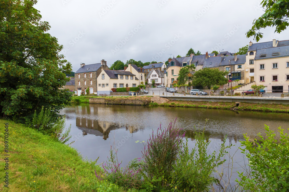 Josselin, France. Scenic landscape with the L'Oust river Josselin, France. Scenic landscape with the L'Oust river