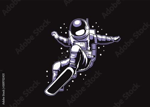 Astronaut Vector Template. Illustration of Astronaut Snowboarding in Space.
