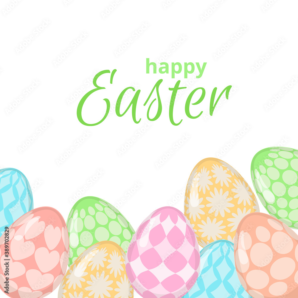 Happy easter background. Colored Easter eggs with ornament for your design. Vector illustration isolated on white background.