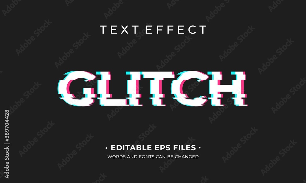 Glitch text effect. Modern text effect with blue and red colors ...