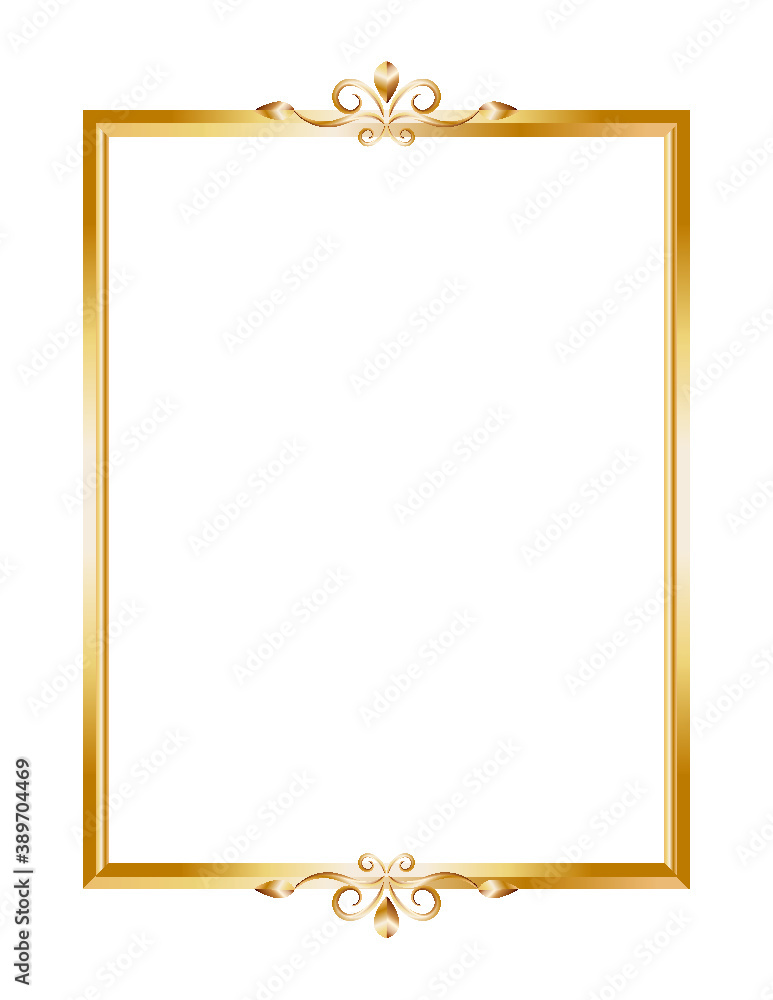 Gold Metallic Vector frame isolated on white. Ornate flourishes on metallic border Gold Metallic Vector frame isolated on white. Ornate flourishes on metallic border