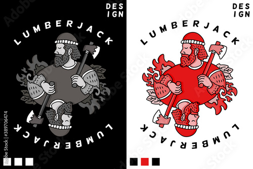 The man in beanie with beard and mustache holding axe. Vintage hipster lumberjack illustration. illustration for poster, logo, sticker, or apparel merchandise.