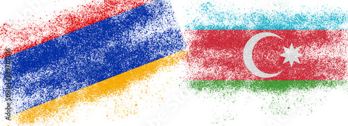 Fotografi Conceptual photo with the flags of Azerbaijan and Armenia during the aggravation of relations between them