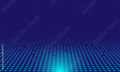 Abstract digital concept lighting effect glowing particles dots on blue background. © Threecorint