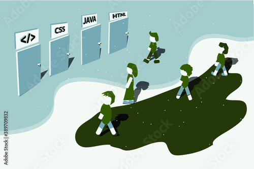 Abstract developer doors graphic. shape and shadow in the white snow colors. in the doors is career developer line other. design by esp10.