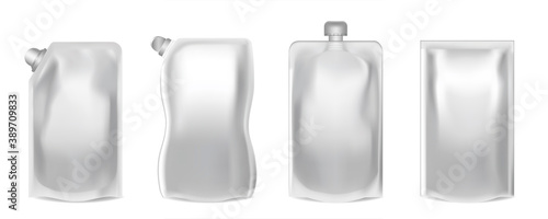 Realistic Detailed 3d Blank Doy Pack Template Set. Vector