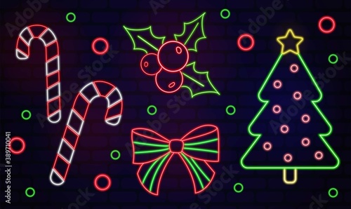 christmas icons neon set