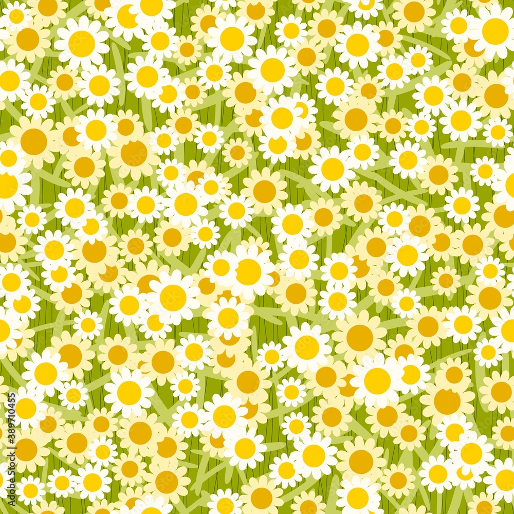 abstract chamomile flowers seamless pattern