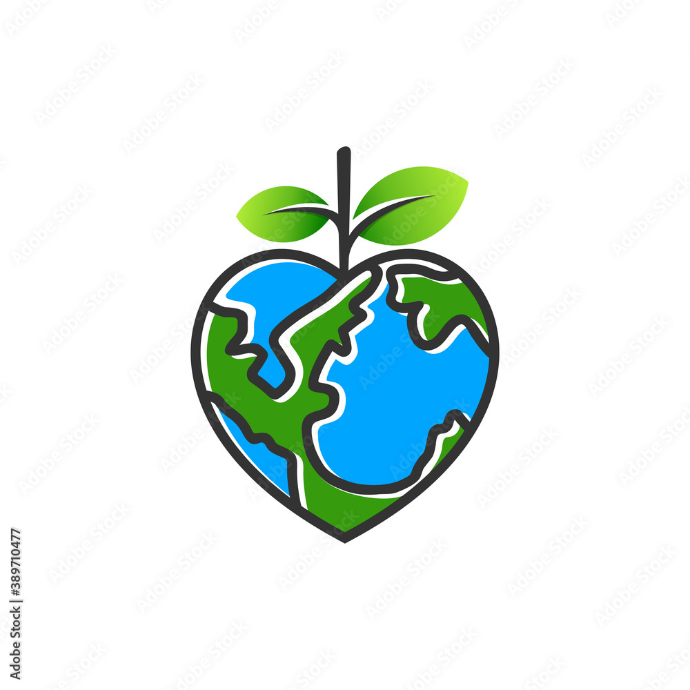 earth with love and leaf concept icon earth with love and leaf concept icon