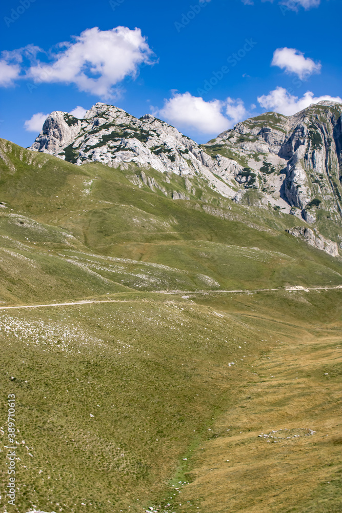 Fantastic mountains of Montenegro. Picturesque mountain landscape of Durmitor National Park, Montenegro, Europe, Balkans, Dinaric Alps, UNESCO World Heritage Site.