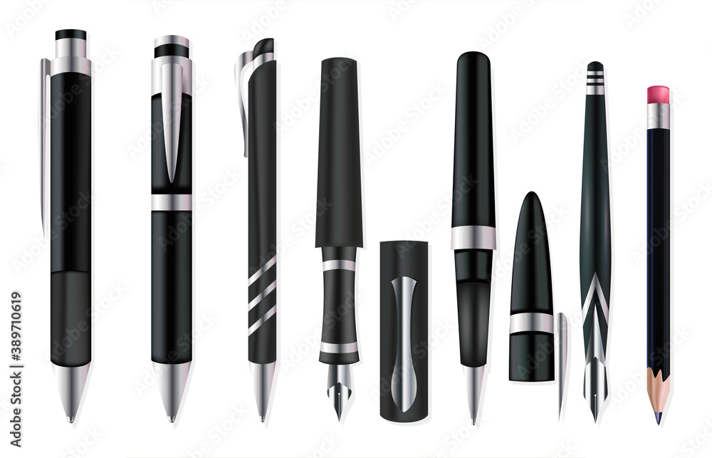 Realistic Detailed 3d Pens and Pencils Set. Vector Realistic Detailed 3d Pens and Pencils Set. Vector