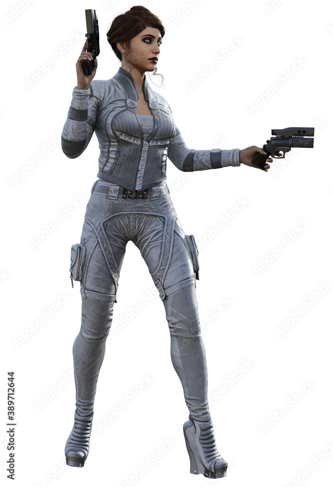 futuristic soldier in a grey uniform with guns, 3d illustration futuristic soldier in a grey uniform with guns, 3d illustration