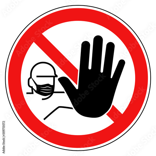 Red face mask warning sign stop hand symbol icon
