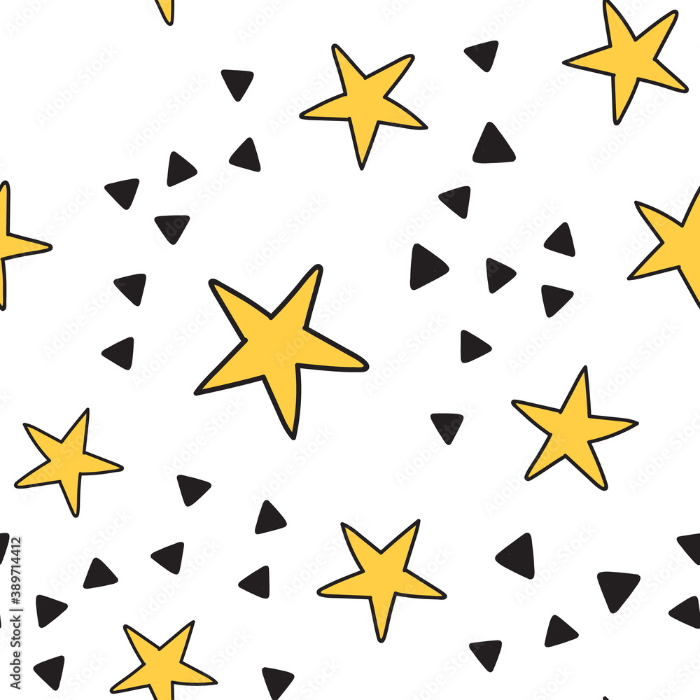 Obraz premium Stars and triangles doodles seamless pattern. Background texture.