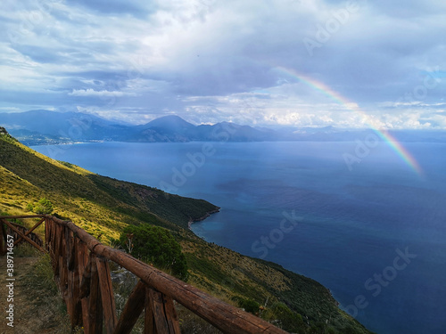 Panoramic view from Pianoro di Ciolandrea on a cloudy day background photo