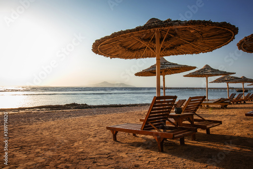 Beach and red sea in Sharm el Sheikh, Egypt. Concept for rest.