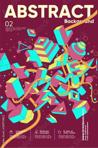 Vector illustration. Abstract poster. Background with abstract graphics, geometrical objects, dynamic lines.