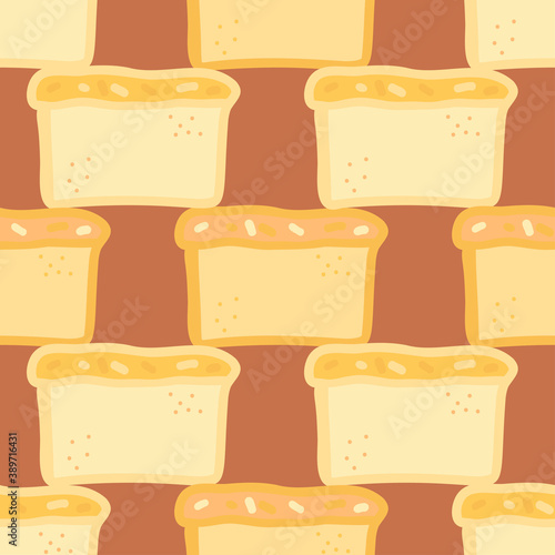 Seamless colorful vector pattern of fresh baked loaves of bread in warm pastel orange
