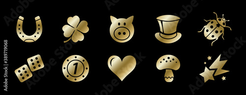 Set mit Vektor Glück Symbolen in Gold