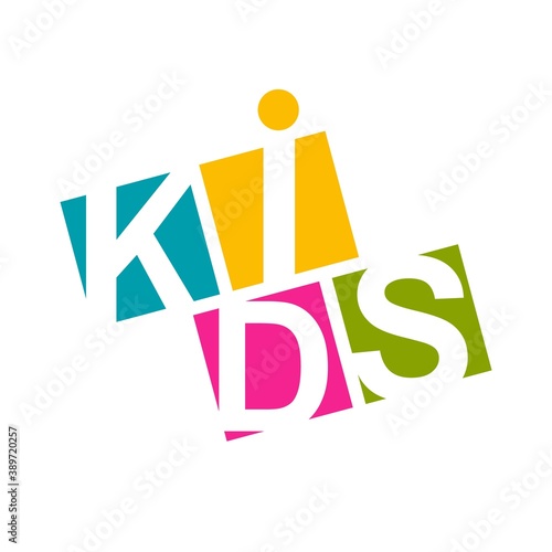 Abstract children logo with letter inscription
colorful background.Creative design template icon with signature kids for kid zone, club, channel, courses, child shop toys and book. Vector illustration