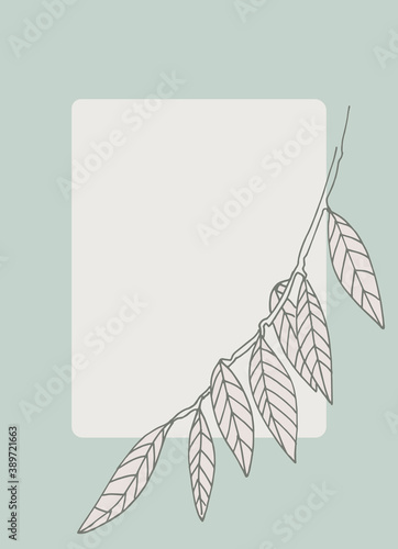 Frame on pastel colored background decorated with willow branch. Template for greeting card, flyer, invitation