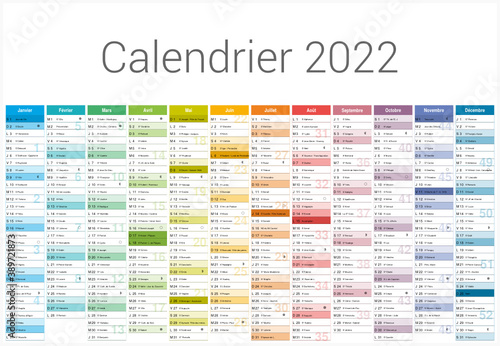 Calendrier 2022 12 mois au format 650 x 450 mm entièrement modifiable via calques et texte arial