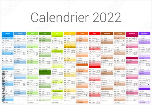 Calendrier 2022 12 mois au format 650 x 450 mm entièrement modifiable via calques et texte arial