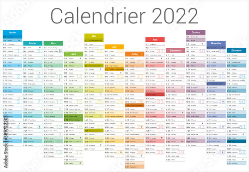 Calendrier 2022 12 mois au format 650 x 450 mm entièrement modifiable via calques et texte arial