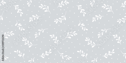 Christmas background with tree branches and snowflakes. Vector seamless pattern with mistletoe.