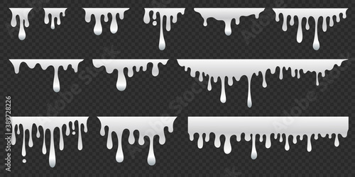 Silver dripping paint, melting chrome metal or drip of gray oil. Set of abstract liquid stain elements. Flat vector illustration of splash ink flows