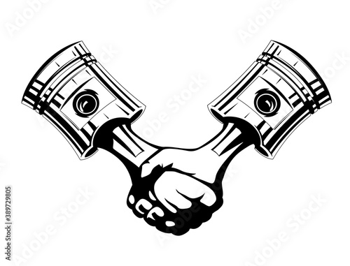 Motor piston handshake. Car service symbol, Isolated at white background. Eps10 vector illustration.