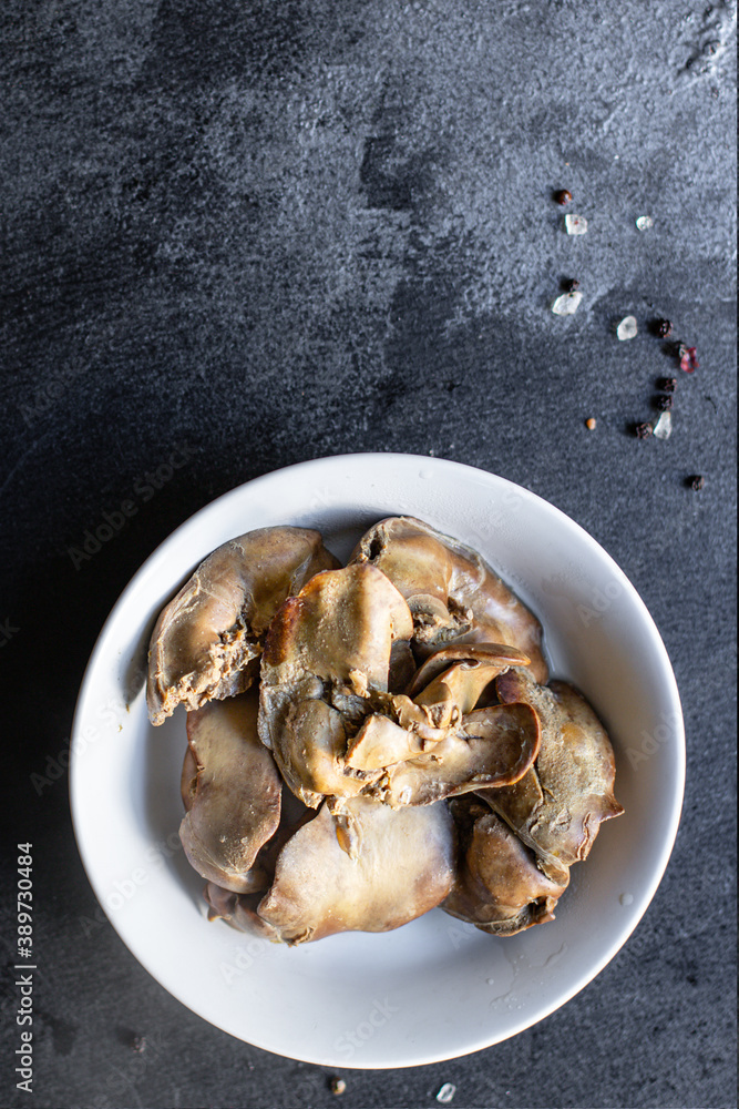 chicken liver ready to eat boiled healthy food meal on the table tasty serving size top view copy space for text food background rustic keto or paleo diet