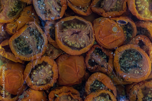 Wallpaper Mural close up photo of packaged dried tomatos. background for dietary, vegetables and food industry Torontodigital.ca