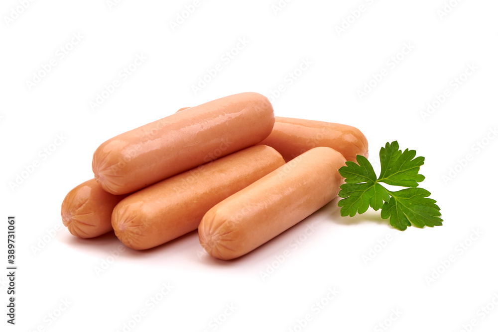 Boiled sausages, isolated on white background Boiled sausages, isolated on white background