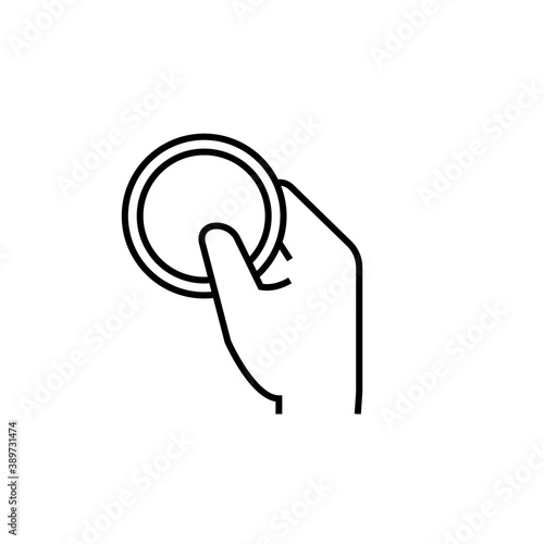 Hand holding empty petri dish line icon. Clipart image isolated on white background.