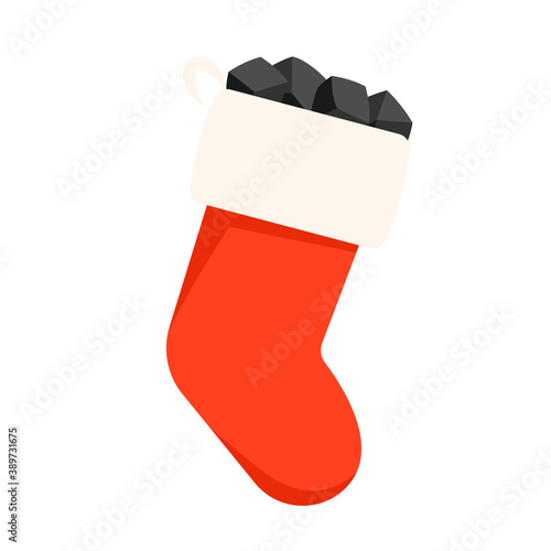 Christmas stocking with coal icon. Clipart image isolated on white background.