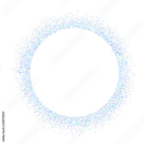 Iridescent glitter round frame. Holographic sparkle border. Vector illustration of hologram confetti round design element for greeting card