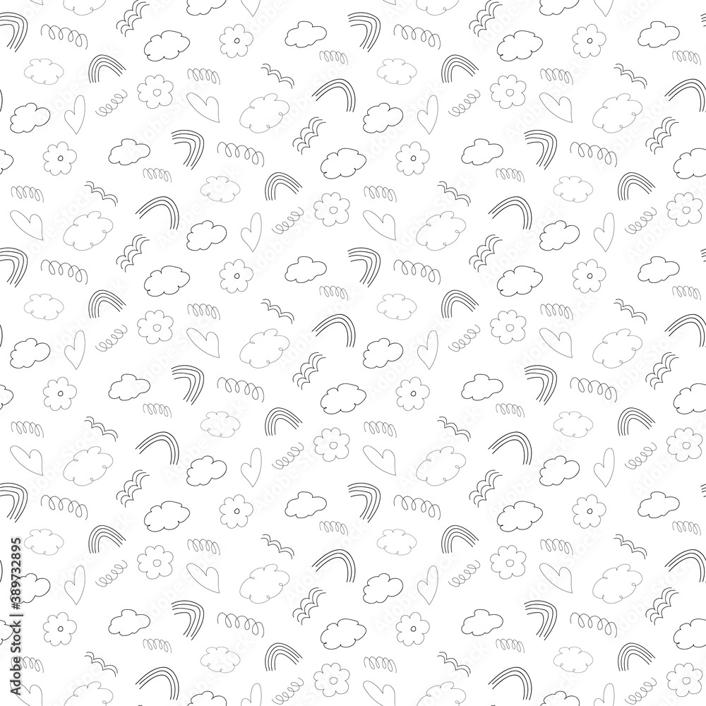 vector monochrome children linear seamless pattern print vector monochrome children linear seamless pattern print