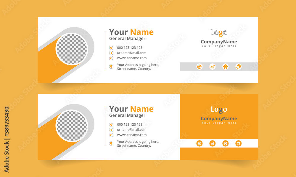 Email Signature flat orange Templates, email footer, banner modern vector illustration. Email Signature flat orange Templates, email footer, banner modern vector illustration.