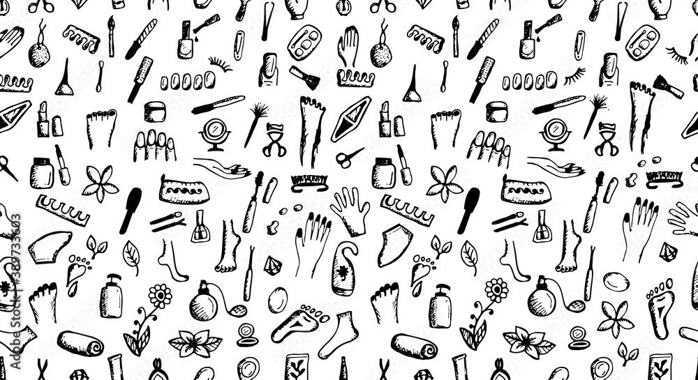Manicure and pedicure, seamless pattern for your design Manicure and pedicure, seamless pattern for your design