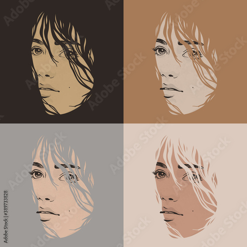 Pop Art woman face. Abstract female fashion portrait set