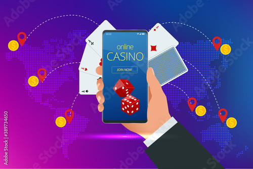 Online Poker Casino. Online Casino Concept. Online Big Slots Casino Marketing Banner, Gaming Apps.