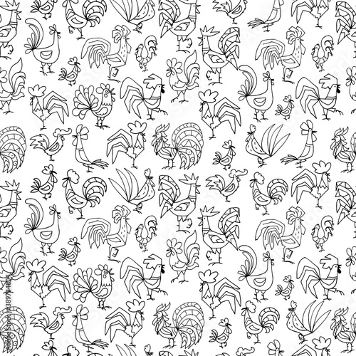 Funny roosters, seamless pattern for your design