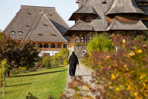 BARSAN, ROMANIA - OCTOBER 28, 2020: View of Barsana Wooden Monastery site in Maramures County, Romania. photo