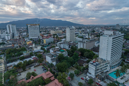 Chiang Mai City buildings in Thailand Aerial Drone Photo